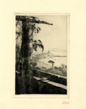 Landscape, viewed from a terrace on a hillside, de sa série Souvenir of Southern Italy (eau-forte et aquatinte, 1872, British Museum).