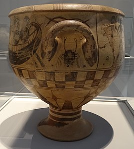 Vase dit Aristonotos (Cerveteri), acheté en 1869 par Augusto Castellani ; sur le côté gauche, figure un combat naval entre deux navires.