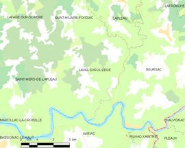 Mapa obce Laval-sur-Luzège