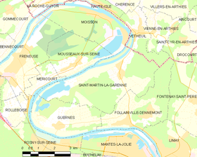 Plan de la Seine, l'île se trouve entre Moisson et Saint-Martin-la-Garenne.