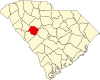 Mapa de Carolina del Sur con la ubicación del condado de Saluda