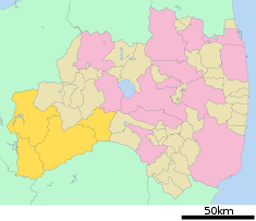 Kaart van Fukushima met het district Minamiaizu gemarkeerd