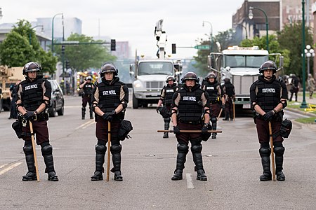 Minnesota State Patrol stand at E Lake St and 29th Ave S in Minneapolis