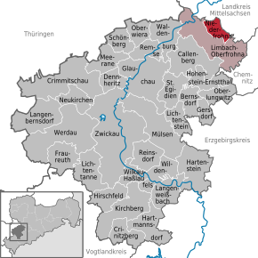 Poziția Niederfrohna pe harta districtului Zwickau