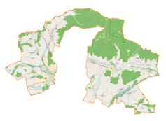 Mapa konturowa gminy wiejskiej Nowy Targ, blisko centrum po lewej na dole znajduje się punkt z opisem „Bazylika Wniebowzięcia Najświętszej Marii Panny w Ludźmierzu”