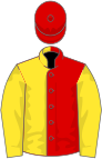 Red and yellow (halved), yellow sleeves, red cap