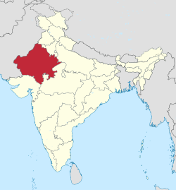 Rajasthan in India (claimed and disputed hatched)