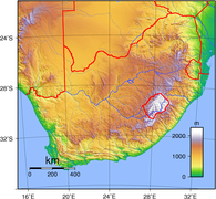 Гіпсометрична карта Південно-Африканської Республіки