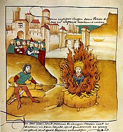 Сожжение Яна Гуса. Рисунок из «Шпицской хроники» Диболда Шиллинга Старшего (1485)