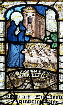 St Neot, as depicted on a stained-glass window at the village of St Neot, Cornwall St Neot Cornwall 015.JPG