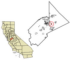 Location of Hughson in Stanislaus County, California.