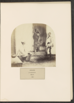 Gujjars in Delhi (c. 1859-69). Two Gurjar (also transliterated as Gujjar, Gujar, Gurjara, & Gujjer) Men on a Pavement and a Woman in a Doorway in Delhi, Shepherd & Robertson (possibly), ca.1859-69.png