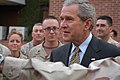 President George W. Bush meeting American troops posted at the U.S. embassy in Islamabad, during a state visit to Pakistan c. 2006.