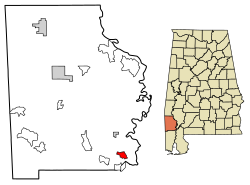 Location of Malcolm in Washington County, Alabama.