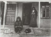 Woman combing wool on a comb, Dzheyrakh village 1921