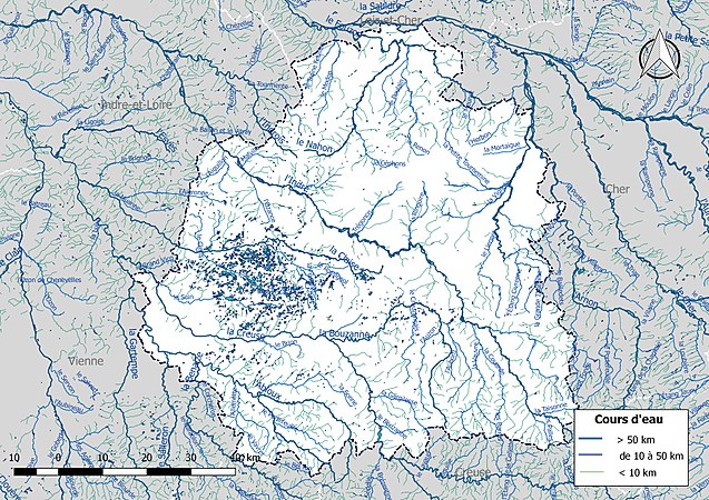 Carte de l'ensemble du réseau hydrographique de l'Indre.