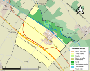 Carte en couleurs présentant l'occupation des sols.