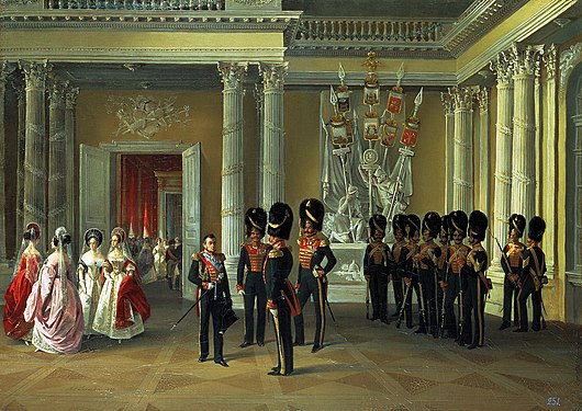 В. М. Лаврентьев на картине А. И. Ладюрнера, стоит в центральной группе офицеров первый справа.