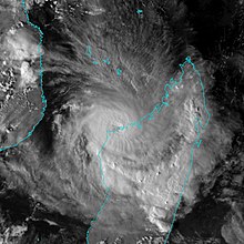 Visible satellite image of Belna with a faint eye and extended rainbands