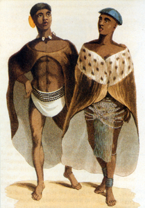 Ein Oberhaupt der Tlhaping und seine Frau, die Karossen mit dem Haar nach außen getragen (ungefähr um 1813 oder um 1821)