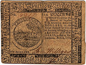 Continental Currency $6 banknote obverse (November 2, 1776).jpg