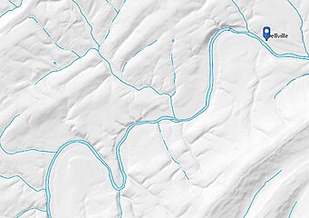 A topographic hydro map of the area, showing Shermans Creek and its tributaries.