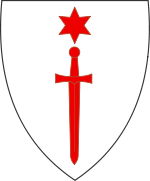 Červený kříž s šesticípou hvězdou na bílém poli, znak řádu