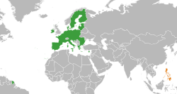 Map indicating locations of European Union and Philippines