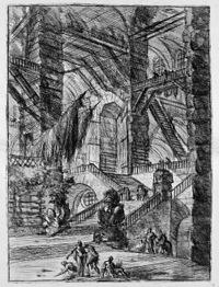 Джованни Баттиста Пиранези - Le Carceri d'Invenzione - Первое издание - 1750-08 - Лестница с трофеями.jpg