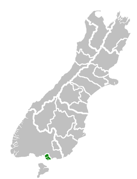 Invercargill City's location within the South Island
