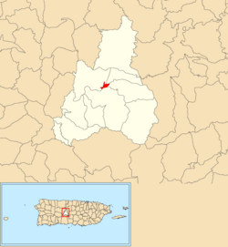 Location of Jayuya barrio-pueblo within the municipality of Jayuya shown in red