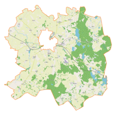 Mapa konturowa gminy wiejskiej Kętrzyn, po lewej nieco u góry znajduje się punkt z opisem „Biedaszki”