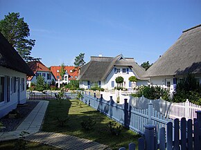 Houses with typical thatched roofs in Karlshagen (Reed houses)