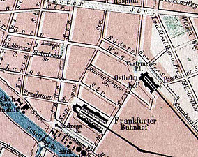 Emplacement des deux gares sur une carte de 1875.