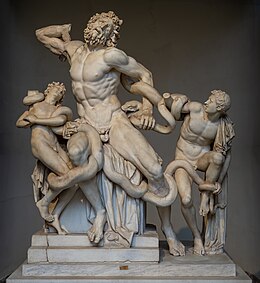 Laocoon and His Sons, Greek sculpture from the 1st century BCE, Vatican Museums. Excavated in Rome in 1506. Laocoon and his sons group.jpg