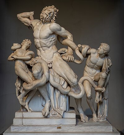 Die Laat-Hellenistiese marmerbeeldhouwerk Laokoön en sy seuns, Vatikaanse Museum.
