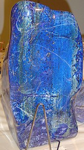 Lapis lazuli owes its blue color to a trisulfur radical anion (S
3) Lapis lazuli block.jpg