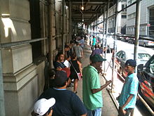 A line outside the summons court on 346 Broadway in Manhattan Line at NYC summons courthouse.jpg