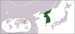 Map showing the location of the Korean Peninsula on a map of East Asia