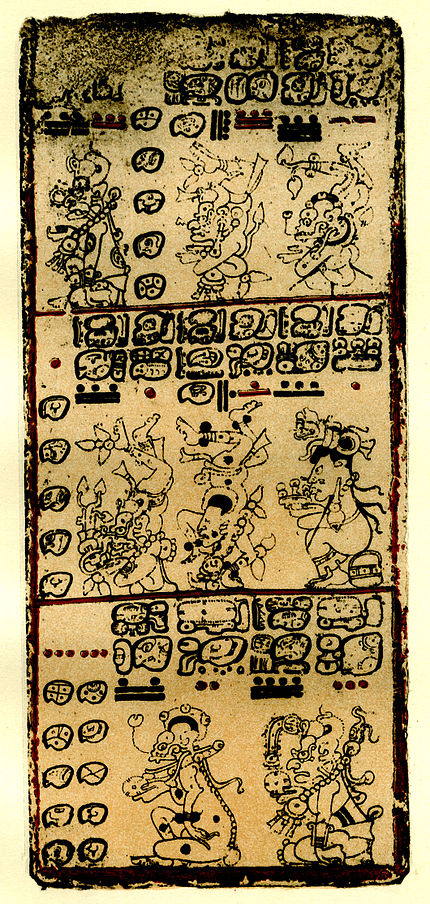 PAGE 15 OF THE DRESDEN CODEX, SHOWING TONALAMATLS IN ALL THREE DIVISIONS