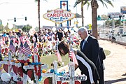 Vice President Pence and the Second Lady lay flowers at a memorial in Las Vegas Mike Pence and Karen Pence, Las Vegas Memorial.jpg