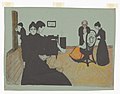 Der Tod im Krankenzimmer (1896), Handkolorierte Lithografie, 38,5 × 55,8 cm, Munch-Museum Oslo