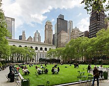 Bryant Park, underneath which additional stacks were constructed in the late 1980s New-York - Bryant Park.jpg