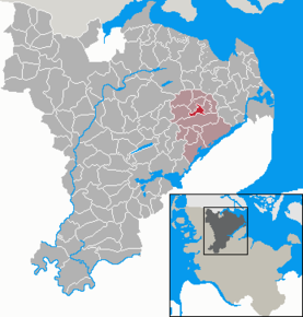 Poziția Norderbrarup pe harta districtului Schleswig-Flensburg