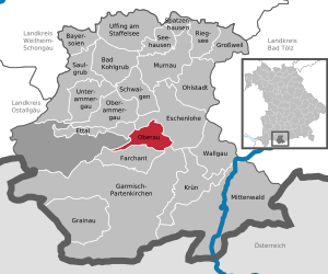 Li position de Oberau in li Subdistrict Garmisch-Partenkirchen