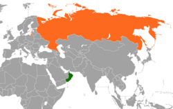 Карта с указанием местоположения Омана и России