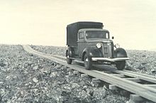 A plank road on one of the Pribilof Islands, Alaska Plank road on St. George Island, Alaska, 1938.jpg