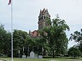 Starke County Veterans Memorial and the Starke County Courthouse, Knox, Indiana.