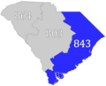 SC Area code 843 (and 854) map