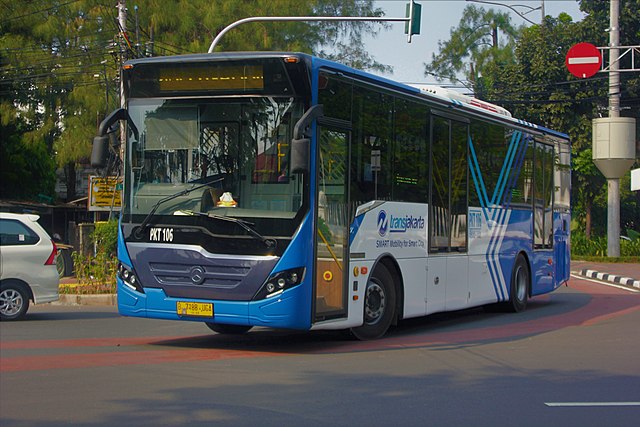 TransJakarta articulated buses at Harmoni Central Busway